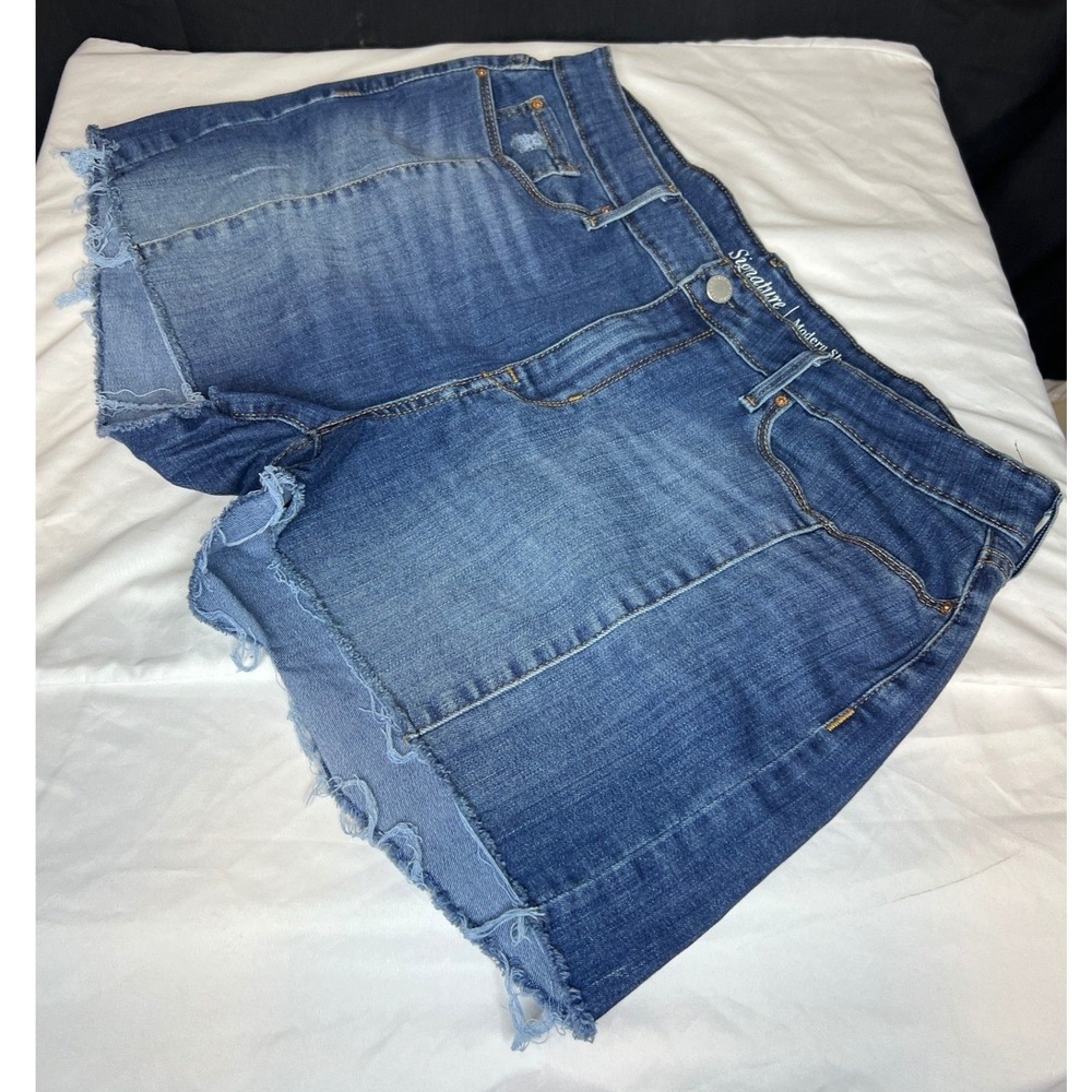 Signature‎ by Levi Strauss & Co Womens Modern Shorts Medium Wash Frayed Hem Blue